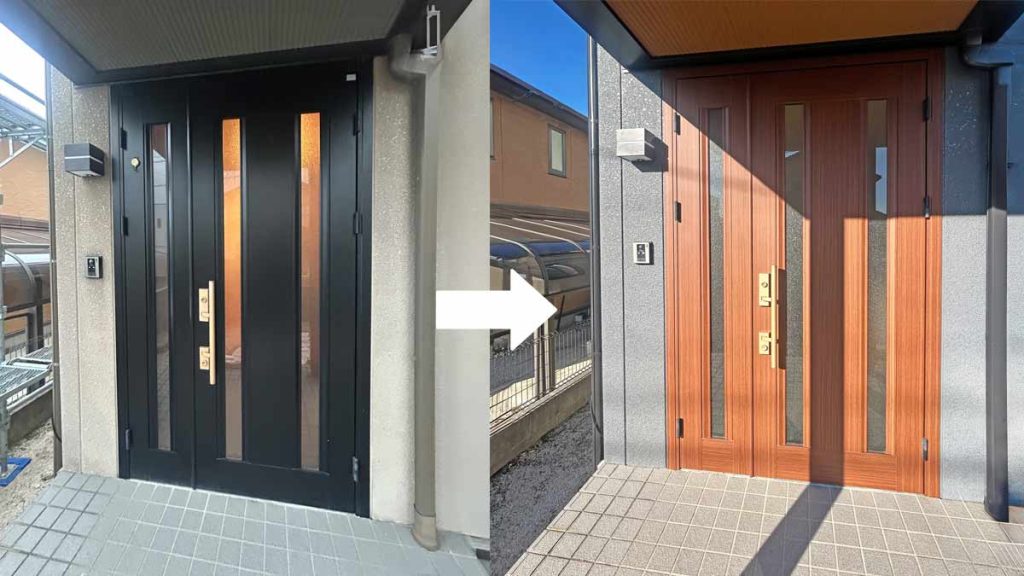 米子市S様邸玄関ドアダイノックシート張り